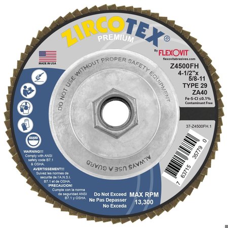 FLEXOVIT FLAP DISC ZIRCOTEX 4-1/2 in X5/8-11 Z4500FH